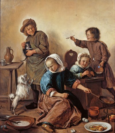 子供の食事、1665年。 作： Jan Havickszoon Steen
