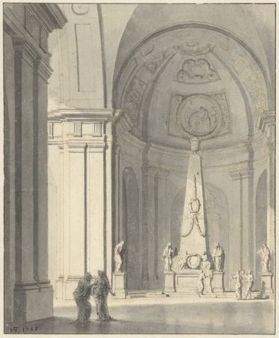 葬式のモニュメントのある大きなアーチ型天井の部屋 作： Jan Hendrik Troost van Groenendoelen