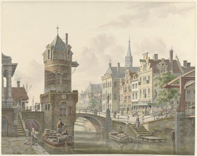 石橋近くの櫓のある街の堀 作： Jan Hendrik Verheijen