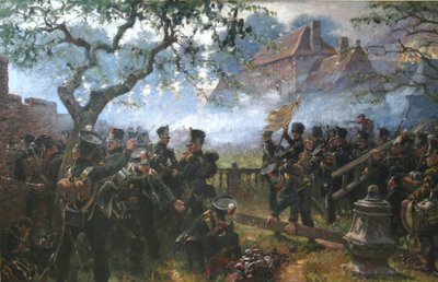 ワーテルローの戦い中のフーグモンでのナッソー軍 作： Jan Hoynck van Papendrecht