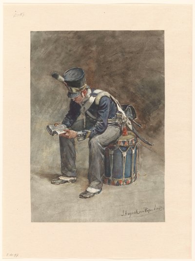 歩兵の着席読書ドラマー 作： Jan Hoynck van Papendrecht