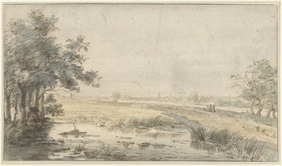 水上に釣り人がいる風景 作： Jan Hulswit