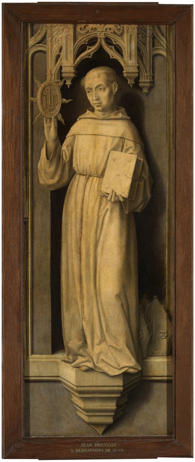 "サン・ベルナルダン・ド・シエンヌ（1380-1444）"(Saint Bernardino of Siena) Peinture de Jan Provost (Provost) (1465-1529) - 1510年頃 - 木に油絵 Dim 123x45 cm Museo del Prado, Madrid 作： Jan II Provost