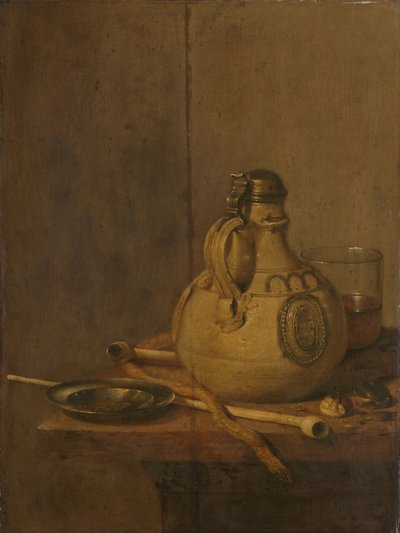 石器の水差しとパイプのある静物 作： Jan Jansz. Treck