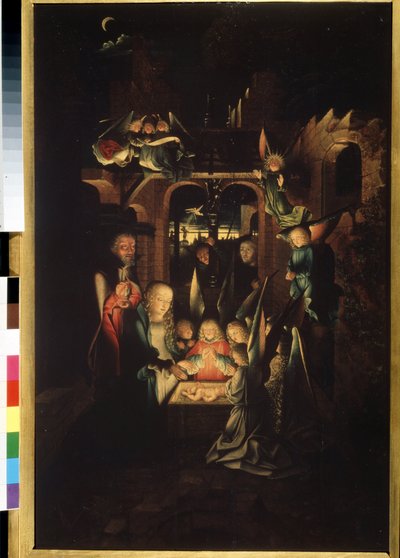 ""The Nativity"" (キリストの降誕 (聖なる夜)) Jan Joest 作 (1460-1519 年頃) 16 世紀 プーシキン美術館、モスクワ 作： Jan Joest van Kalkar