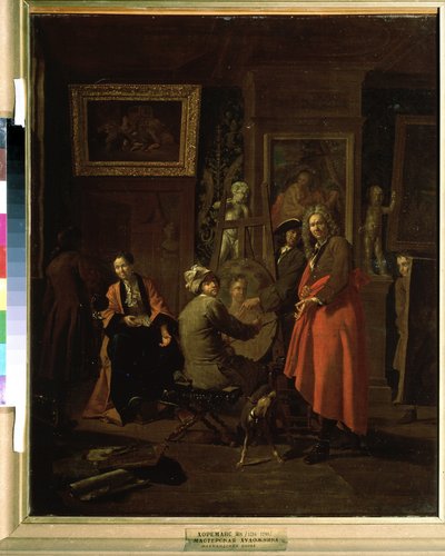 「画家のアトリエ」（画家のアトリエ） ヤン・ヨーゼフ・ホーレマンス・ザ・エルダー（1682-1759）による絵画 1725-1730年 プーシキン美術館 モスクワ 作： Jan Josef the Elder Horemans