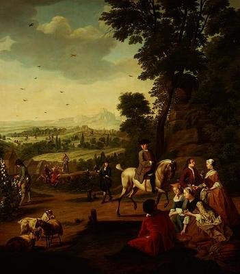 公園で休む優雅な鷹の団 作： Jan Josef the Younger Horemans