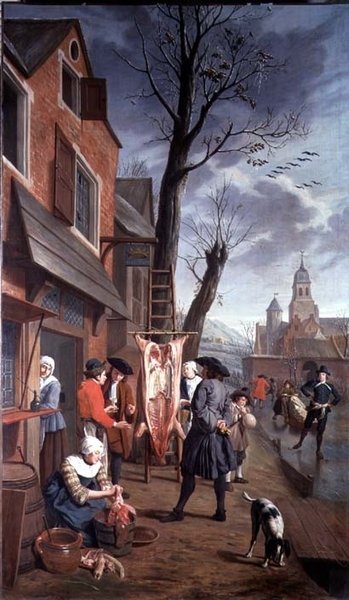 肉屋の外（シリーズ4つのうちの1つ） 作： Jan Josef the Younger Horemans