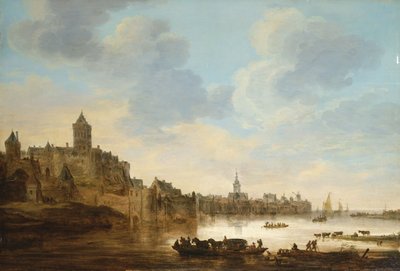 フェリーのある川岸の町、1648 作： Jan Josephsz van Goyen