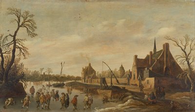 スケーターのいる凍った川の風景 作： Jan Josephsz van Goyen