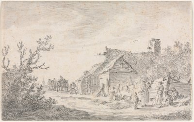 コテージとフィギュアのある風景、1653年。 作： Jan Josephsz van Goyen