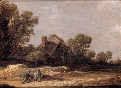 農場でトラックで休んでいる農民-フラグメント 作： Jan Josephsz van Goyen