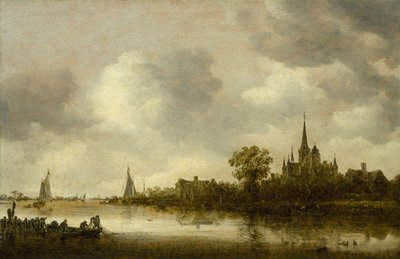 遠くに教会がある川の風景、1644年 作： Jan Josephsz van Goyen