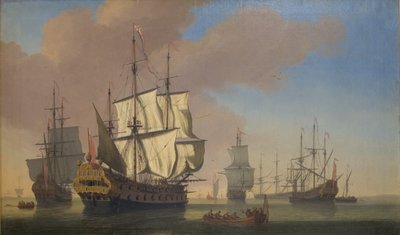 穏やかな天候の路上でイギリスの軍艦 作： Jan Karel Donatus van Beecq
