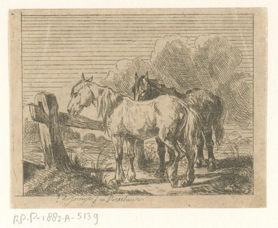 2 頭の馬がいる牧草地 作： Jan Karel Jacob de Jonge