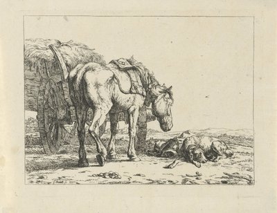 干し草のワゴンで馬と犬 作： Jan Kobell (II)