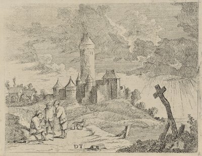 城と三人の男のいる風景 作： Jan Lauwryn Krafft (I) (possibly)