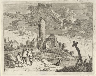 城と三人の男のいる風景 作： Jan Lauwryn Krafft (I) (possibly)