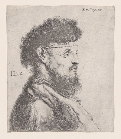 毛皮の帽子をかぶった男の胸像、17 世紀。 作： Jan Lievens