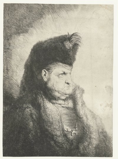毛皮の帽子をかぶった東洋人のバスト 作： Jan Lievens