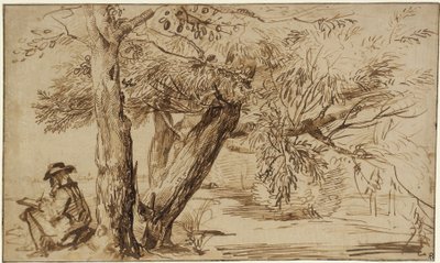 森の端で絵を描く画家のいる風景 作： ヤン・リーベンス