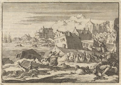 1692 年にポート ロイヤルの街を破壊したジャマイカの地震 作： Jan Luyken