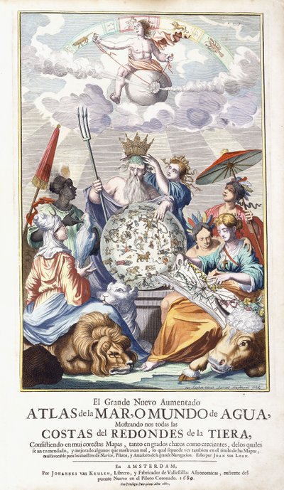 寓話的なタイトルページ、「The Great New Augmented Atlas of the Sea、1680」 作： Jan Luyken