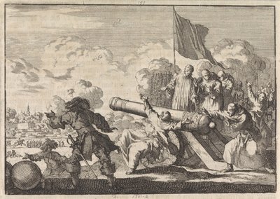 大砲が 6 人の修道士によって祝福されるフローニンゲン包囲戦、1672 年 作： Jan Luyken