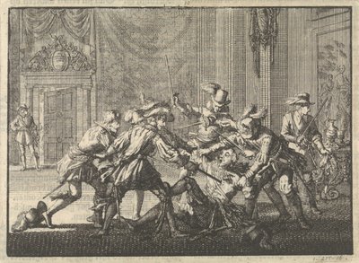 ブロワ城で暗殺されたギーズ公、1588年 作： Jan Luyken