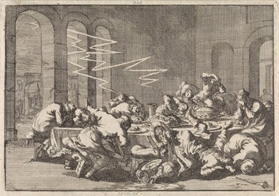 ポーランドのペルジン村で、洗礼の最中に落雷で 23 人が死亡、1676 年 作： Jan Luyken