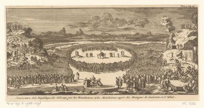 Israelieten brengen brand- en vredeoffers op de bergen Ebal en Gerizim 祝福と呪いによるヘブライ共和国の奉献、ゲリジムとヘバルの山の近く (オブジェクトのタイトル) 作： Jan Luyken