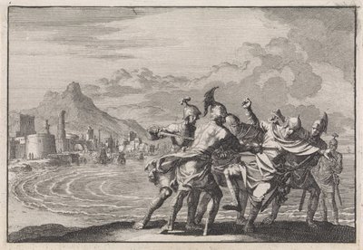 浜辺で 4 人の戦士に殺されたマリクス 作： Jan Luyken