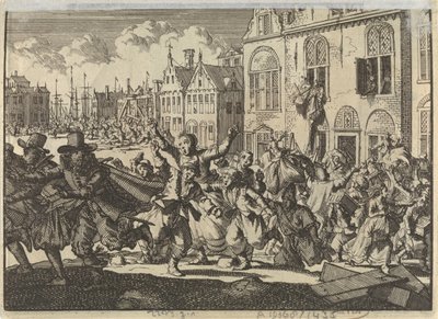 1635年、クワスト中将とターク中将の家が破壊されたエンクハイゼンの暴動 作： Jan Luyken
