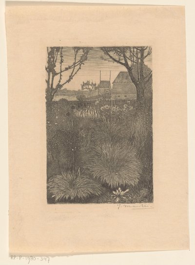 低木とひまわりのある庭の眺め オータムガーデン（原題） 作： Jan Mankes (signed by artist)