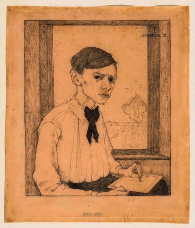 自画像、右に4分の3、窓の前で描く 作： Jan Mankes