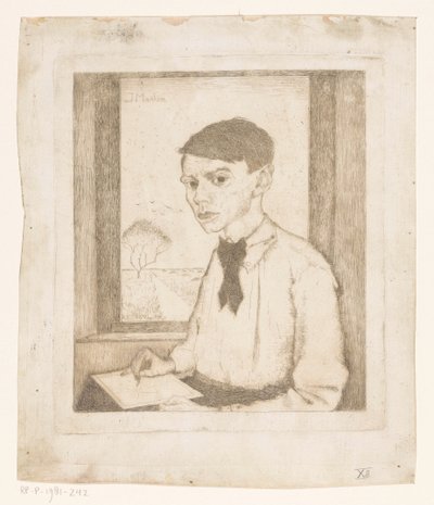 窓辺で描く自画像 作： Jan Mankes