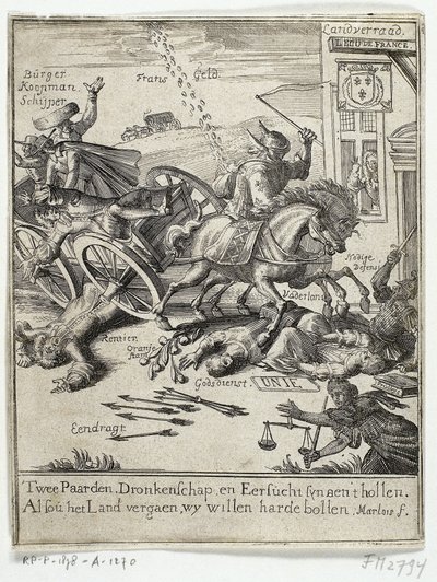 1690 年のアムステルダムのフランス志向の風刺画 作： Jan Marlois
