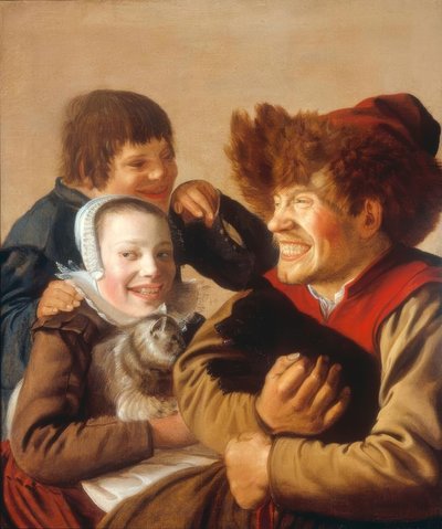犬を連れた裸の男と猫を連れた少女 作： Jan Miense Molenaer