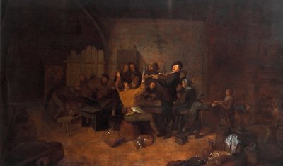 宿屋の農夫たち 酒場で酒を飲みながら歌う楽しげなオランダの仲間たち。ヤン・ミエンセ・モレナー（約1610-1668）作 17世紀 イタリア・フィレンツェ ウフィツィ美術館蔵 作： Jan Miense Molenaer