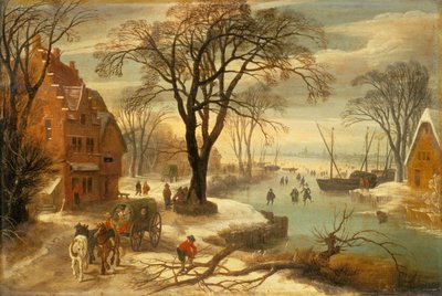 氷上の町民のいる冬の風景（オイル） 作： Jan and Momper Joos de Brueghel