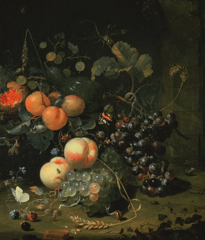 果物と花のある静物 作： Jan Mortel