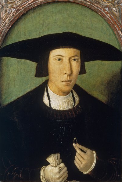 "青年の肖像" ヤン・モスタールト（1472/73-1555/56）作 1520年頃 薄暗い 53x37 cm マドリッド、プラド美術館 作： Jan Mostaert