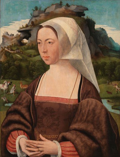 無名の女性の肖像」1525年頃（パネルに油彩 作： Jan Mostaert