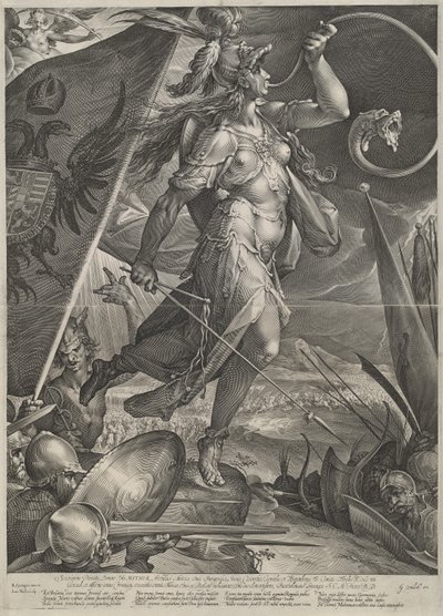 トルコ人に対して帝国軍を率いるベローナ 作： Jan Muller after Bartholomaeus Spranger