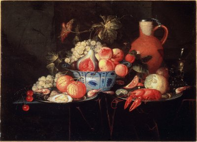 果物とザリガニのある静物画 - カンヴァスにイラスト、1660年頃 作： Jan Pauwel II the Younger Gillemans