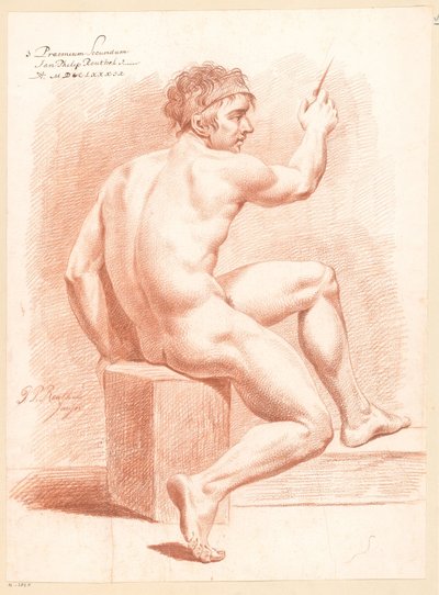 後ろから見た裸の男性の着席 (2等賞 1789年) 作： Jan Philip Reuthel jr.