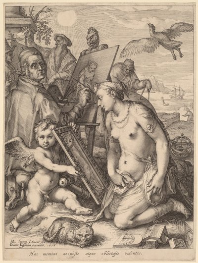 ヌードの女性を描く芸術家：視覚のアレゴリー 作： Jan Pietersz Saenredam, after Hendrik Goltzius
