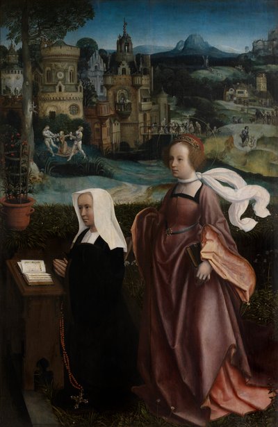 聖ニコラスとのドナーと聖ゴデリバとのドナーの妻の詳細、1515-21年頃（パネルに油彩） 作： Jan Provoost