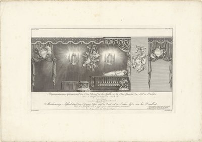 ウィレム 4 世公のベッドのある部屋の右側、1751 年 Representation Geometrale du Côte Droit (...) / Meetkonstige ホールの右側と Praalbed の左側の画像、