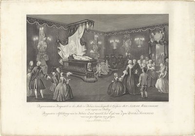 ウィレム4世公のベッドのある部屋、1751年 Representation Perspective de la Salle de Parade (...) Lyk van Zyne Doorl がいるパレード ホールの透視図。 ハイネス・フォー・ア・ヤーダーが展示されています（オブジェクトのタイトル） W の裁判所 作： Jan Punt